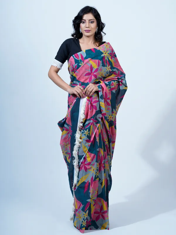 Pink_Floral_Printed_Pure_Cotton_Saree_For_Women