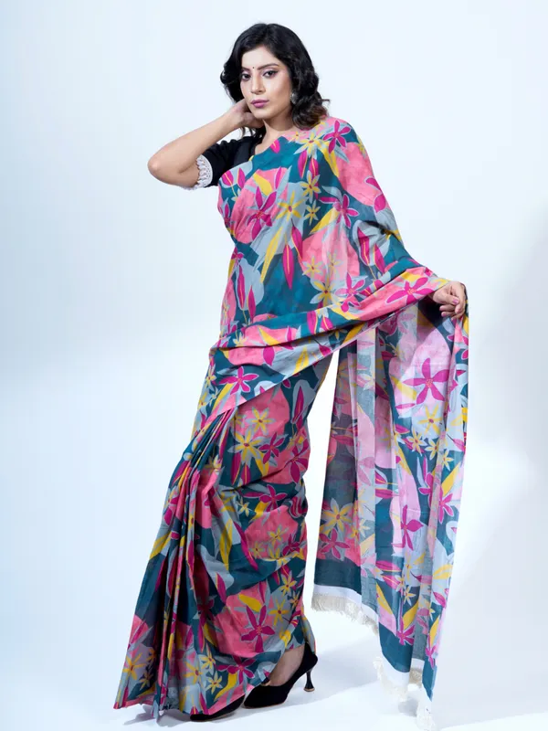 Pink_Floral_Printed_Pure_Cotton_Saree_For_Women