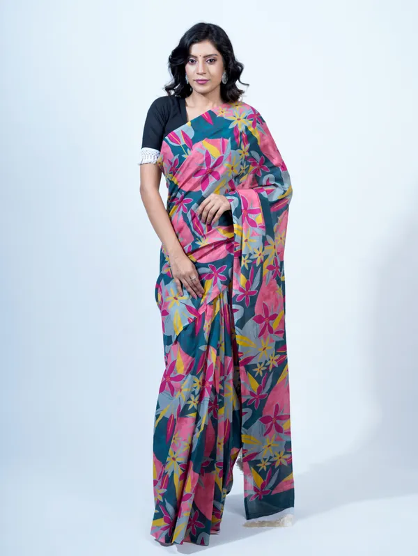 Pink_Floral_Printed_Pure_Cotton_Saree_For_Women