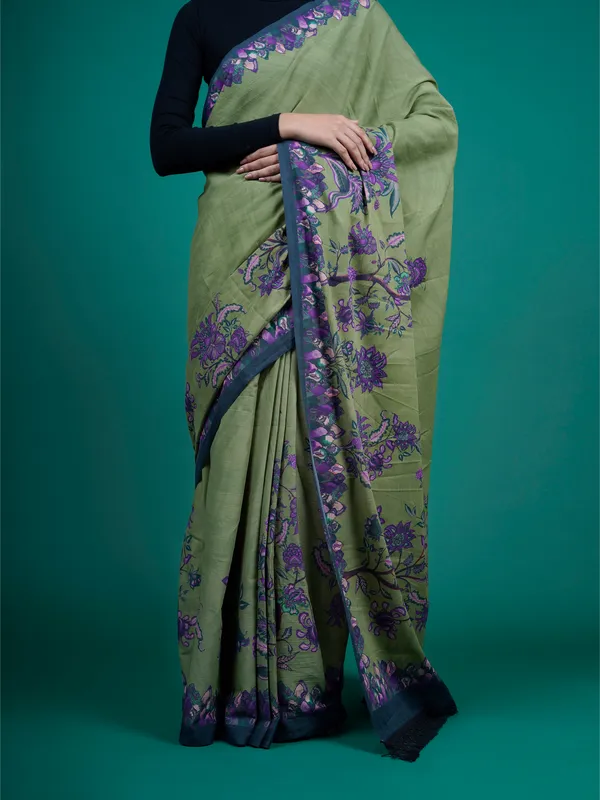 Green_Floral_Printed_Pure_Cotton_Saree_For_Women