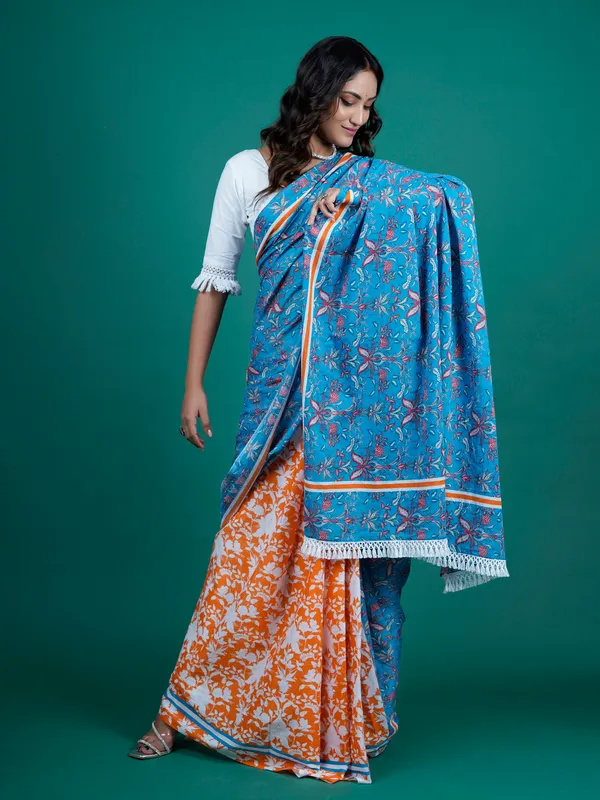 Blue_Floral_Printed_Pure_Cotton_Saree_For_Women