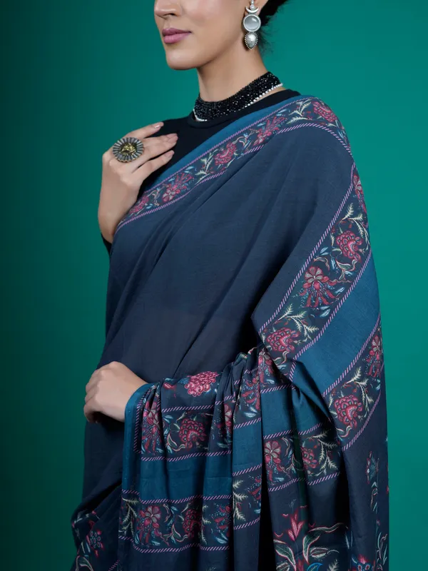 Blue_Floral_Printed_Pure_Cotton_Saree_For_Women
