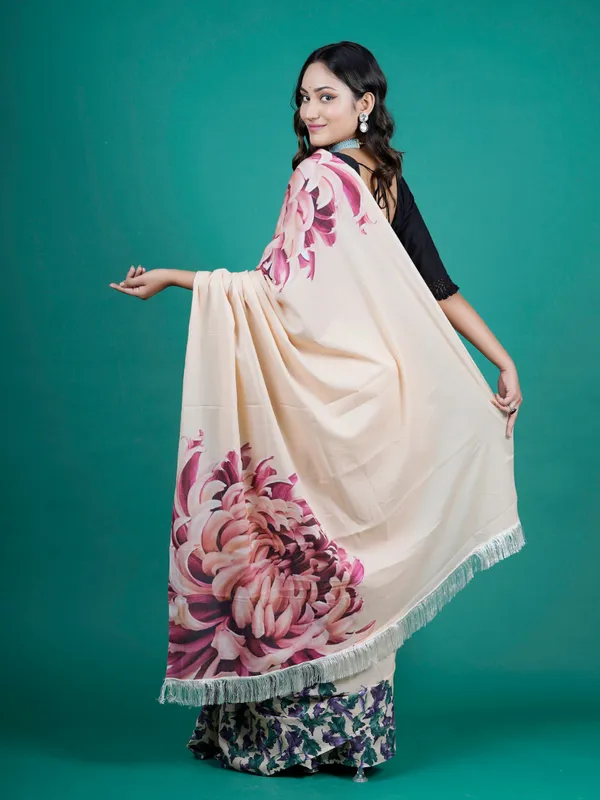 Beige_Floral_Printed_Pure_Cotton_Saree_For_Women