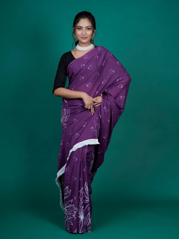 Purple_&_White_Pure_Cotton_Saree_For_Women