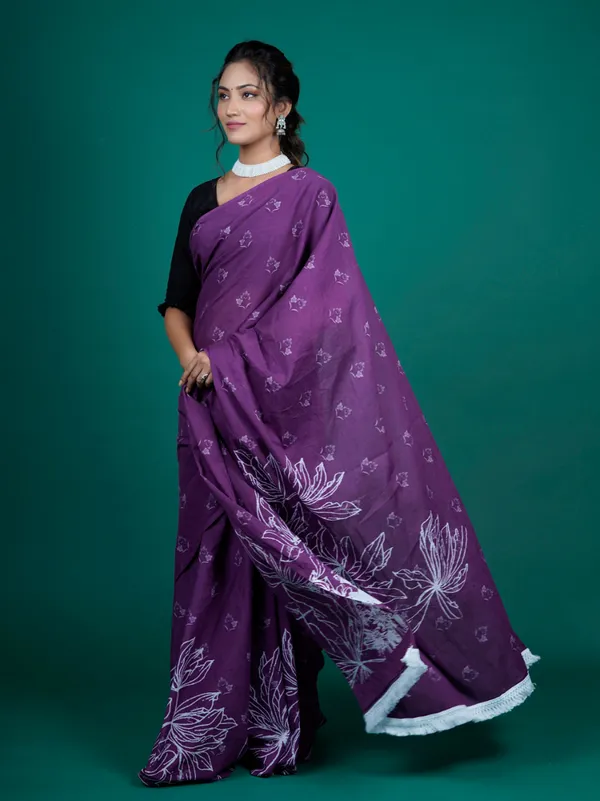 Purple_&_White_Pure_Cotton_Saree_For_Women