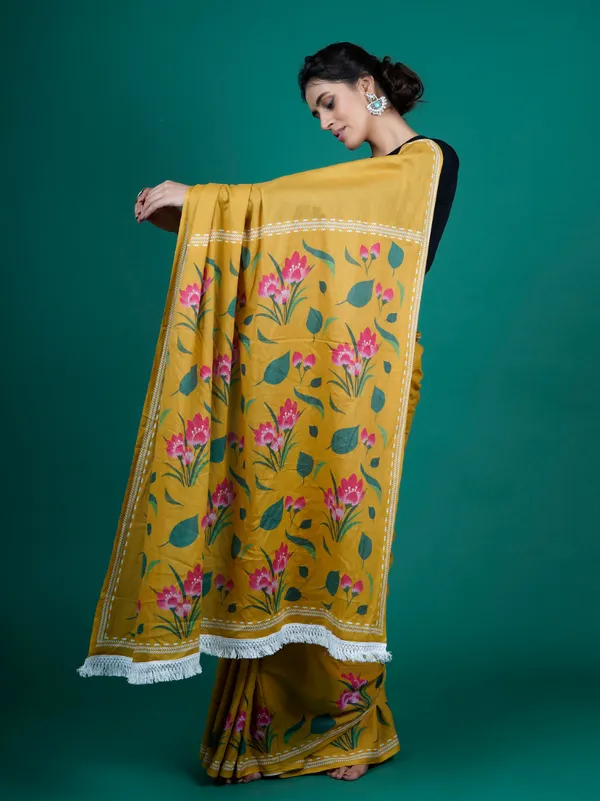 Mustard_&_Pink_Pure_Cotton_Saree_For_Women