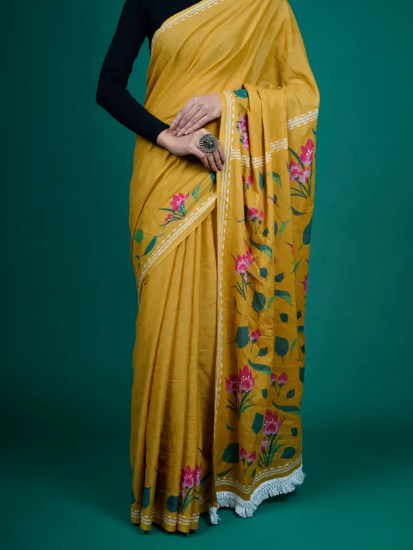 Mustard_&_Pink_Pure_Cotton_Saree_For_Women
