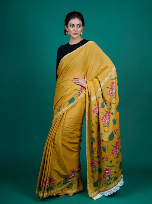 Mustard_&_Pink_Pure_Cotton_Saree_For_Women