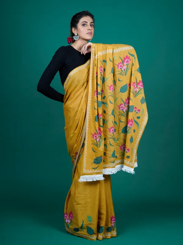 Mustard_&_Pink_Pure_Cotton_Saree_For_Women