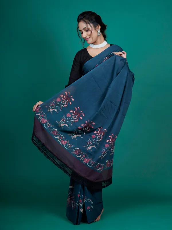 Navy_Blue_Navy_Floral_Printed_Pure_Cotton_Saree_For_Women