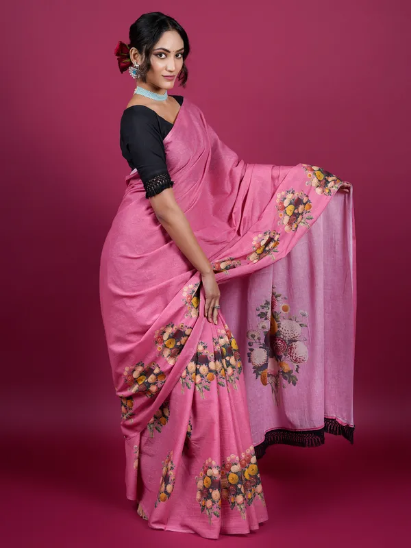 Pink_Floral_Printed_Pure_Cotton_Saree_For_Women