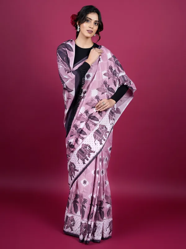 Lavender_Floral_Printed_Tassels_Embellishment_Pure_Cotton_Saree_For_Women
