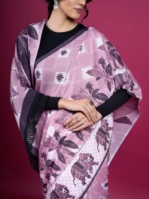 Lavender_Floral_Printed_Tassels_Embellishment_Pure_Cotton_Saree_For_Women