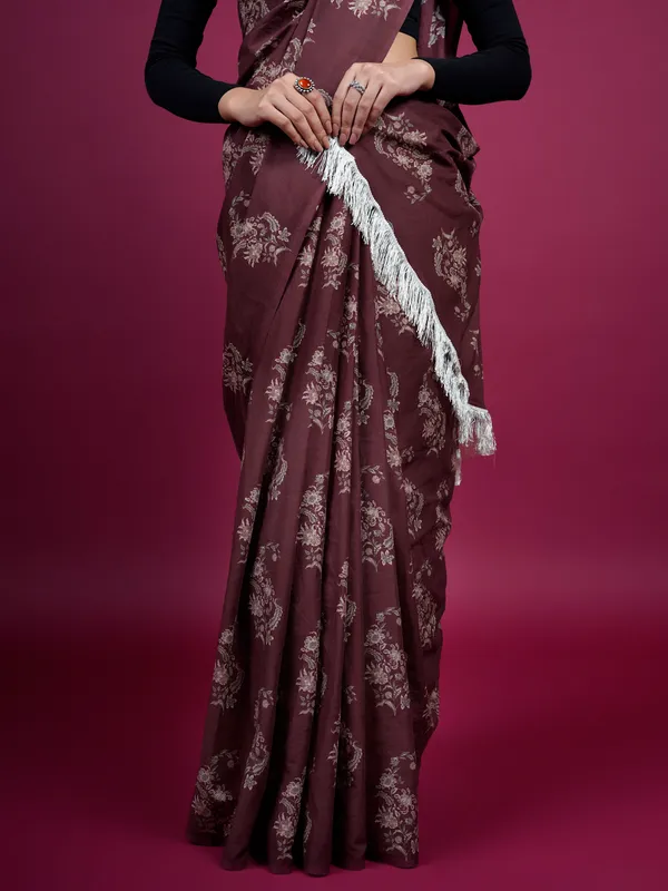Coffee_Brown_Floral_Printed_Pure_Cotton_Saree_For_Women