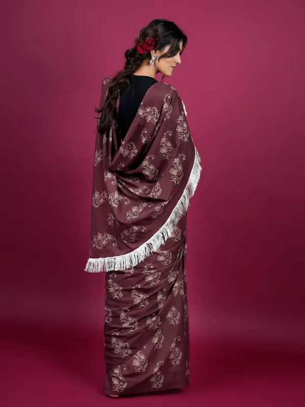 Coffee_Brown_Floral_Printed_Pure_Cotton_Saree_For_Women
