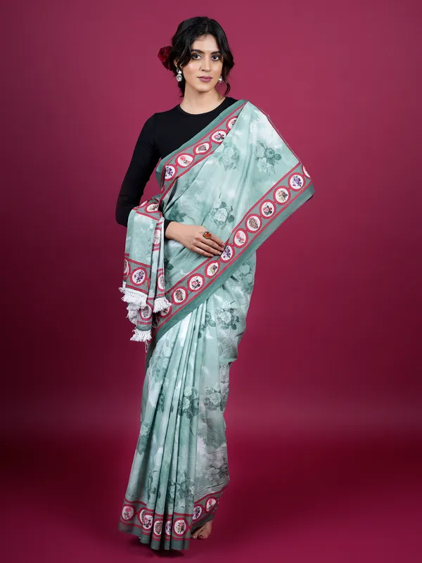Green_Floral_Printed_Pure_Cotton_Saree_For_Women