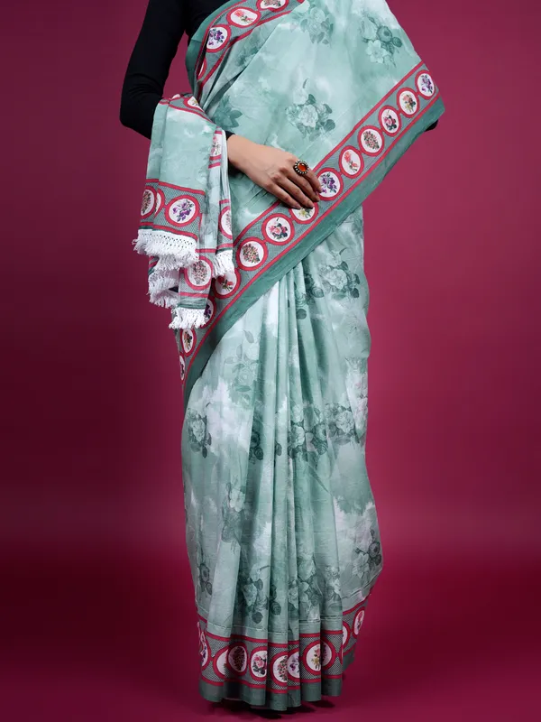 Green_Floral_Printed_Pure_Cotton_Saree_For_Women