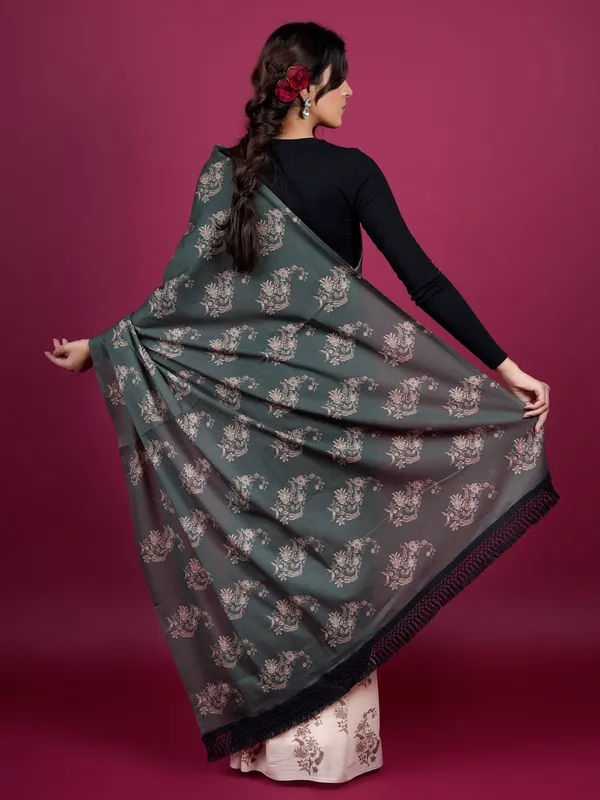Black_Floral_Printed_Pure_Cotton_Half_And_Half_Saree_For_Women