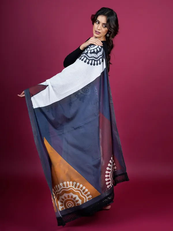 White_Ethnic_Moti_Printed_Pure_Cotton_Saree_For_Women