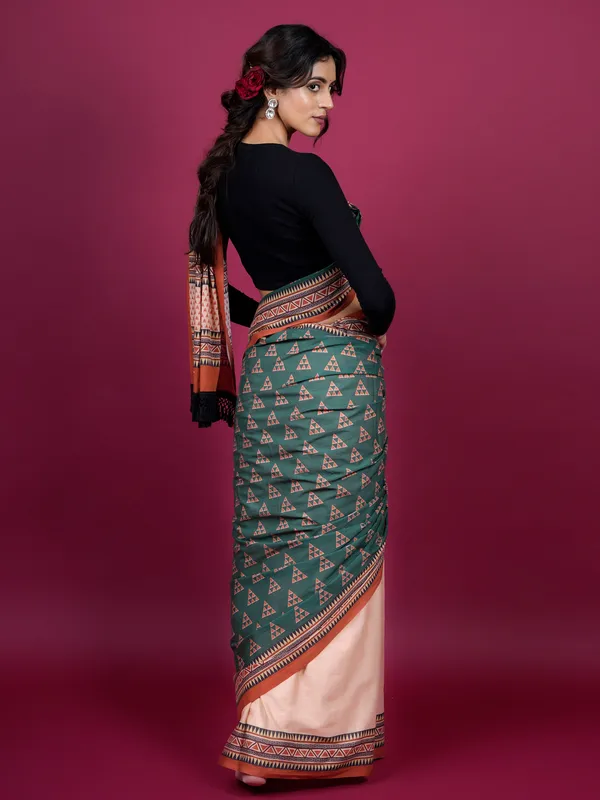 Green_Geometrical_Printed_Pure_Cotton_Half_And_Half_Saree_For_Women