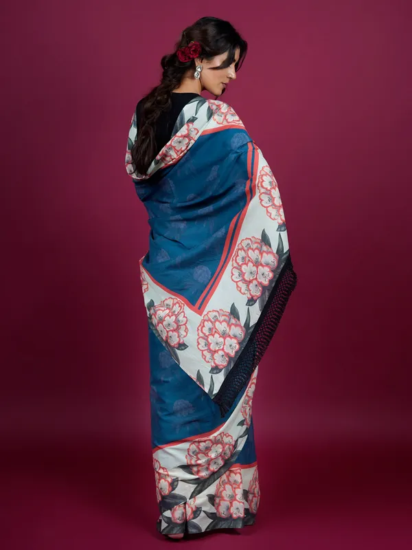 Blue_Floral_Printed_Pure_Cotton_Saree_For_Women
