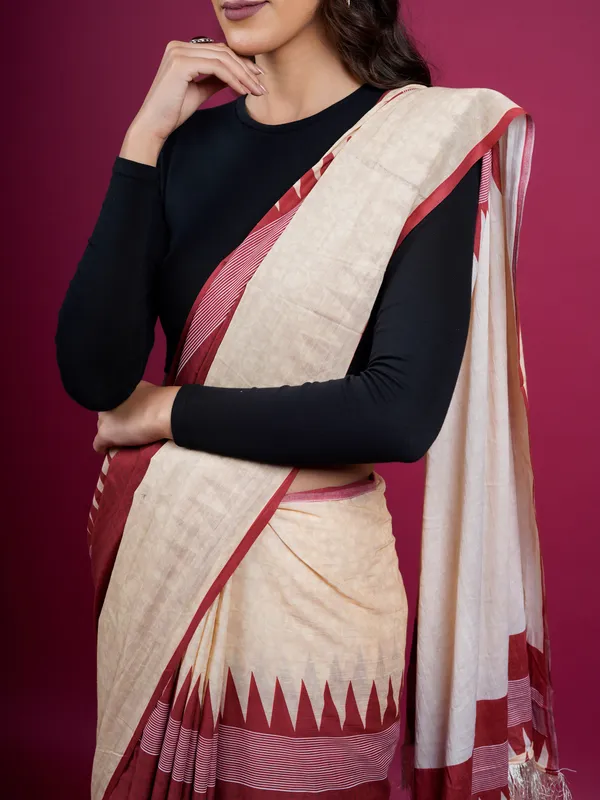 Beige_Printed_Pure_Cotton_Saree_For_Women