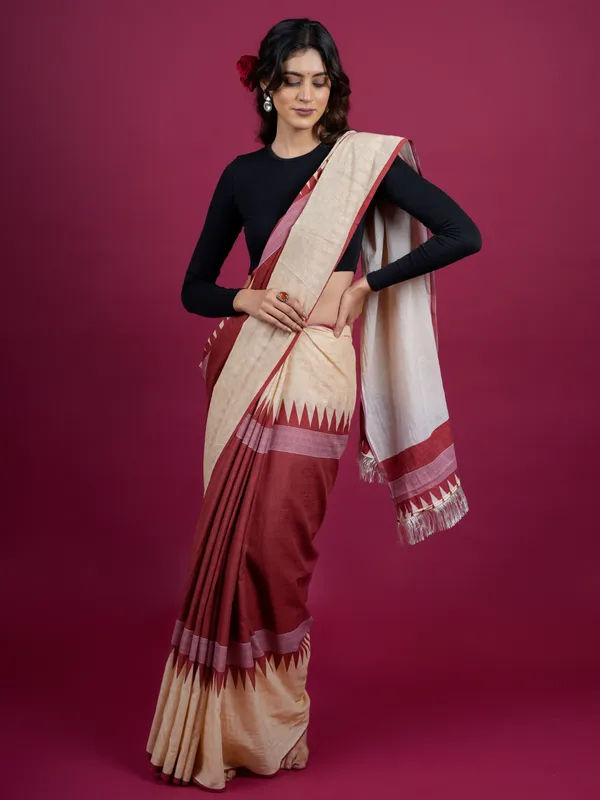 Beige_Printed_Pure_Cotton_Saree_For_Women