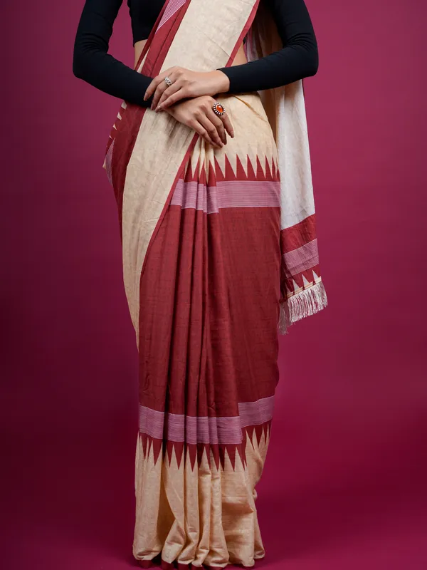 Beige_Printed_Pure_Cotton_Saree_For_Women