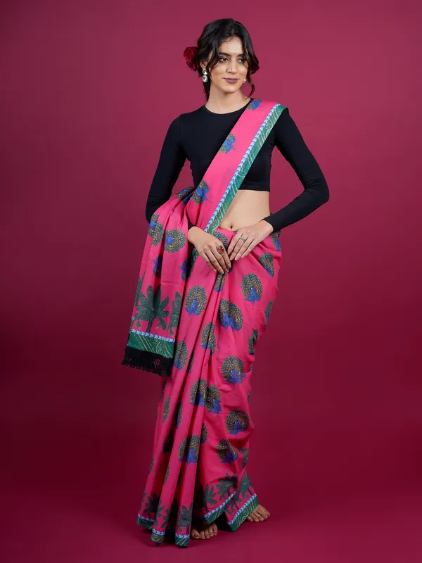 Pink_Floral_Printed_Pure_Cotton_Saree_For_Women