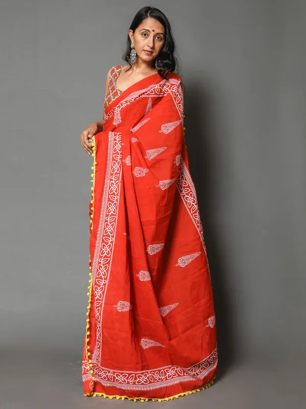 Orange_&_Grey_Ethnic_Motifs_Pure_Cotton_Saree_For_Women