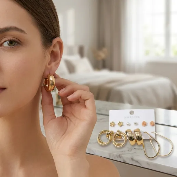 6-Piece_Golden_Earring_Set_With_Floral_And_Hoop_Designs