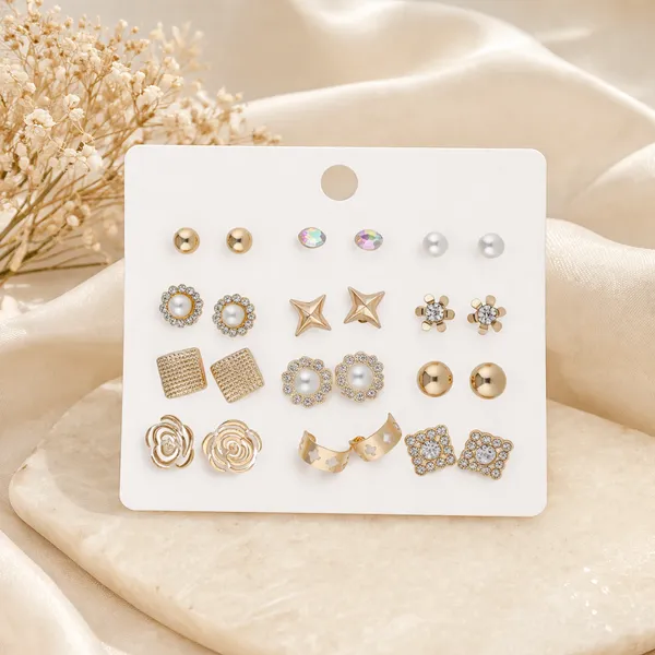 Multi-Pair_Earring_Set_-_Gold,_Pearl_And_Crystal_Studs_Collection