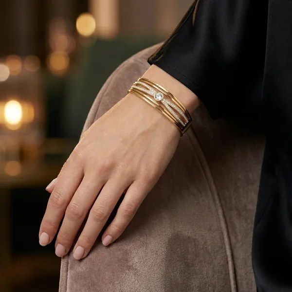 Gold-Plated_Multi-Band_Ring_With_Solitaire_Stone_And_Pave_Detailing