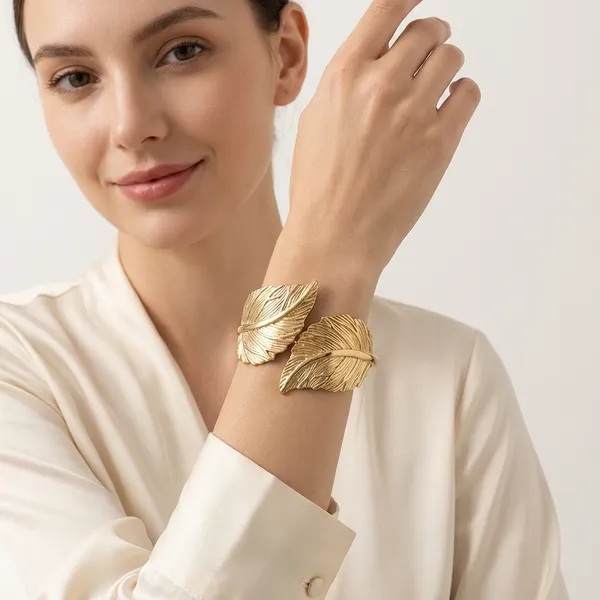Gold-Toned_Feather_Design_Cuff_Bracelet