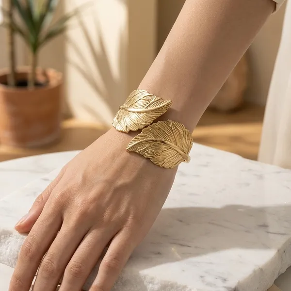 Gold-Toned_Feather_Design_Cuff_Bracelet