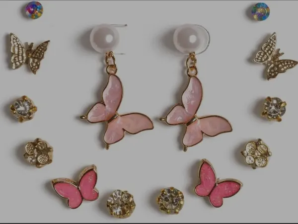 Elegant_Pearl_And_Butterfly_Earring_Set_-_Pink_And_Gold