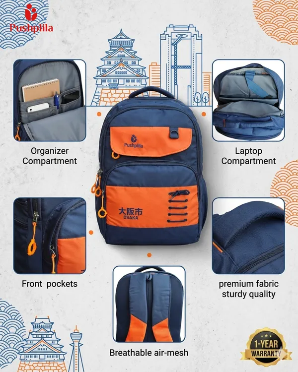 orange_and_black_Polyester_Travel_Backpack_For_Unisex