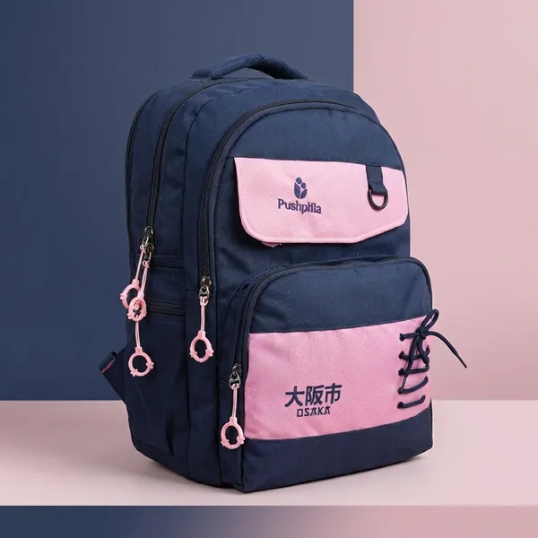 peach_and_black_Polyester_School_Backpack_For_Unisex