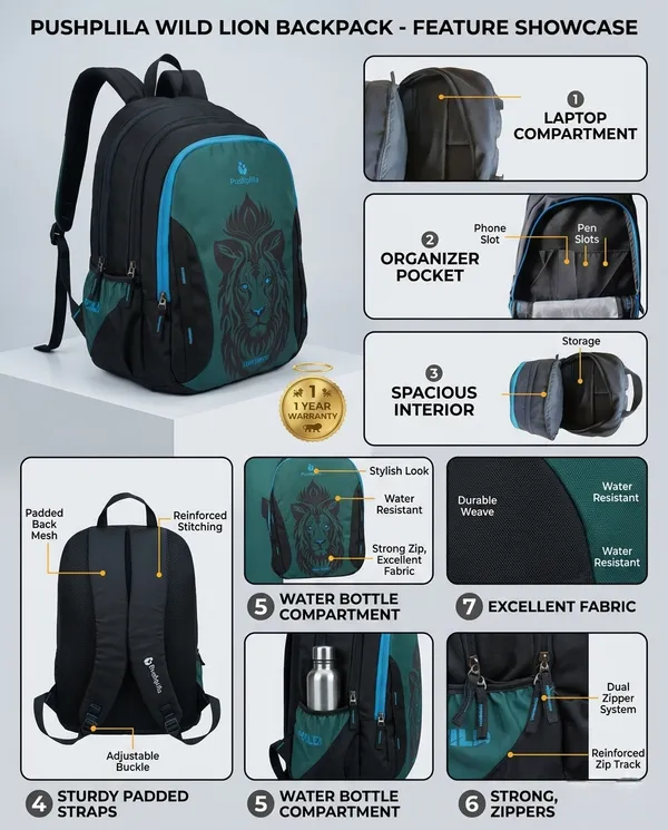 Teal_Blue_Wild_(_Loin_)Backpack_For_Unisex_