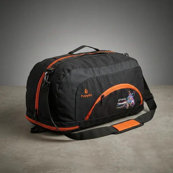Black_and_Orange_Polyester_Duffel__Sport_Bag_For_Unisex