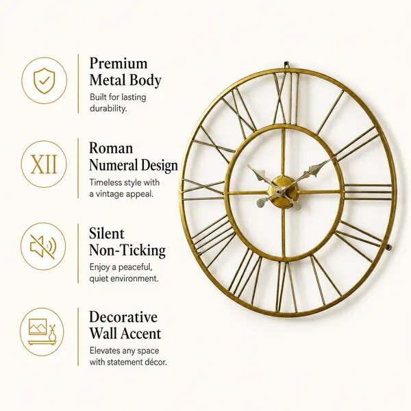 Antique_Gold_Metal_Roman_Numeral_Wall_Clock_for_Living_Room,_Large_Vintage_Round_Decorative_Wall_Clock,_Silent_Non-Ticking_Designer_Clock_for_Home,_Bedroom,_Hall_&_Office_Décor