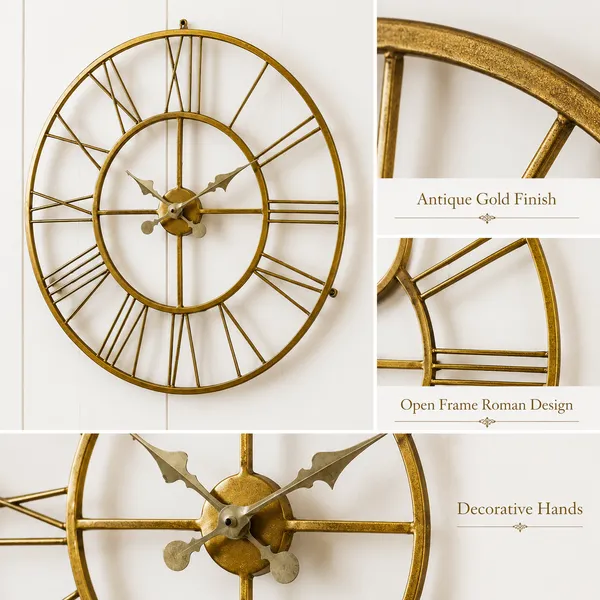 Antique_Gold_Metal_Roman_Numeral_Wall_Clock_for_Living_Room,_Large_Vintage_Round_Decorative_Wall_Clock,_Silent_Non-Ticking_Designer_Clock_for_Home,_Bedroom,_Hall_&_Office_Décor