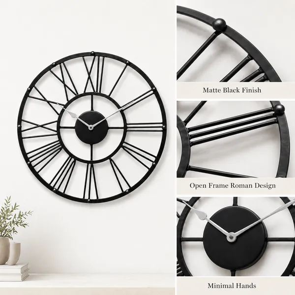 Black_Metal_Roman_Numeral_Wall_Clock_for_Living_Room,_Vintage_Round_Decorative_Wall_Clock,_Silent_Non-Ticking_Designer_Clock_for_Home,_Bedroom,_Hall_&_Office_Décor