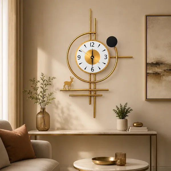 Golden_Horizon_Deer_Metal_Wall_Clock_|_Luxury_Geometric_Wall_Decor_Clock_with_Deer_Accent_|_Premium_Gold_Finish_Analog_Clock_for_Living_Room,_Dining_Area,_Office_&_Hallway_|_75_x_45_cm