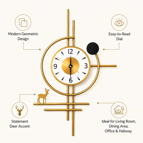 Golden_Horizon_Deer_Metal_Wall_Clock_|_Luxury_Geometric_Wall_Decor_Clock_with_Deer_Accent_|_Premium_Gold_Finish_Analog_Clock_for_Living_Room,_Dining_Area,_Office_&_Hallway_|_75_x_45_cm