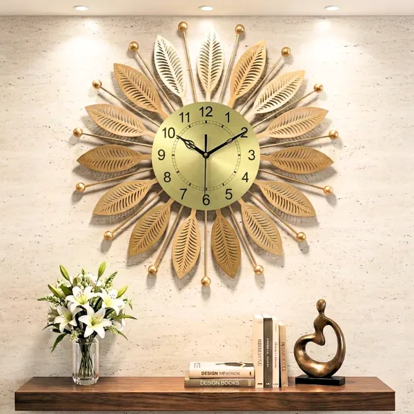 Luxury_Gold_Metal_Leaf_Wall_Clock_–_Elegant_Sunburst_Designer_Wall_Clock_for_Living_Room_&_Office_Décor