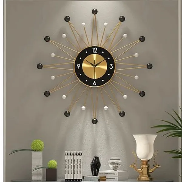Black_And_Gold_Modern_Sunburst_Wall_Clock_Withface_Andhands