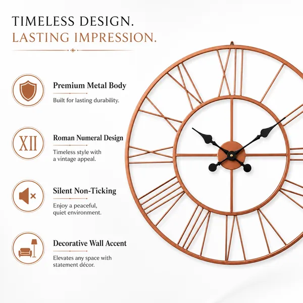 Rose_Gold_Metal_Roman_Numeral_Wall_Clock_for_Living_Room,_Large_Vintage_Round_Decorative_Wall_Clock,_Silent_Non-Ticking_Designer_Clock_for_Home,_Bedroom,_Hall_&_Office_Décor