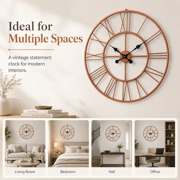 Rose_Gold_Metal_Roman_Numeral_Wall_Clock_for_Living_Room,_Large_Vintage_Round_Decorative_Wall_Clock,_Silent_Non-Ticking_Designer_Clock_for_Home,_Bedroom,_Hall_&_Office_Décor