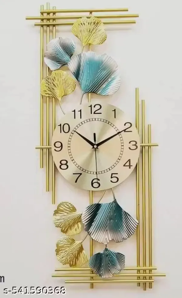 Gold_Decorative_Metal_Wall_Clock_Withginkgo_Leaf_Design